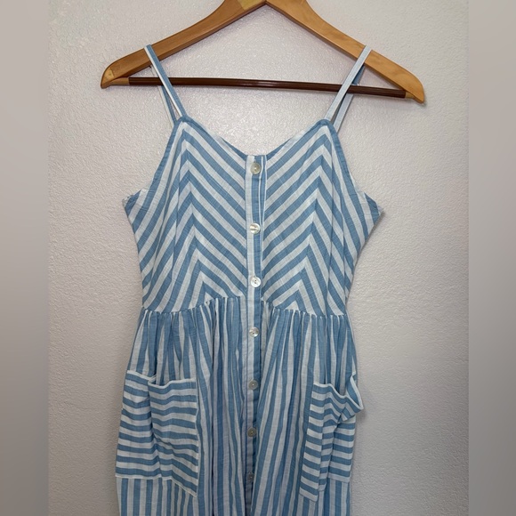 Bombay Paisley Light Blue Striped Cotton Button Front Midi Dress Pockets Summer - Picture 3 of 13